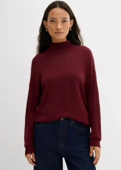 Jersey ligero de punto fino con cuello alto ancho, en mezcla de viscosa