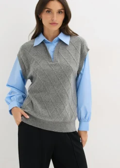 Jersey sin mangas con inserto de blusa y contenido de algodón