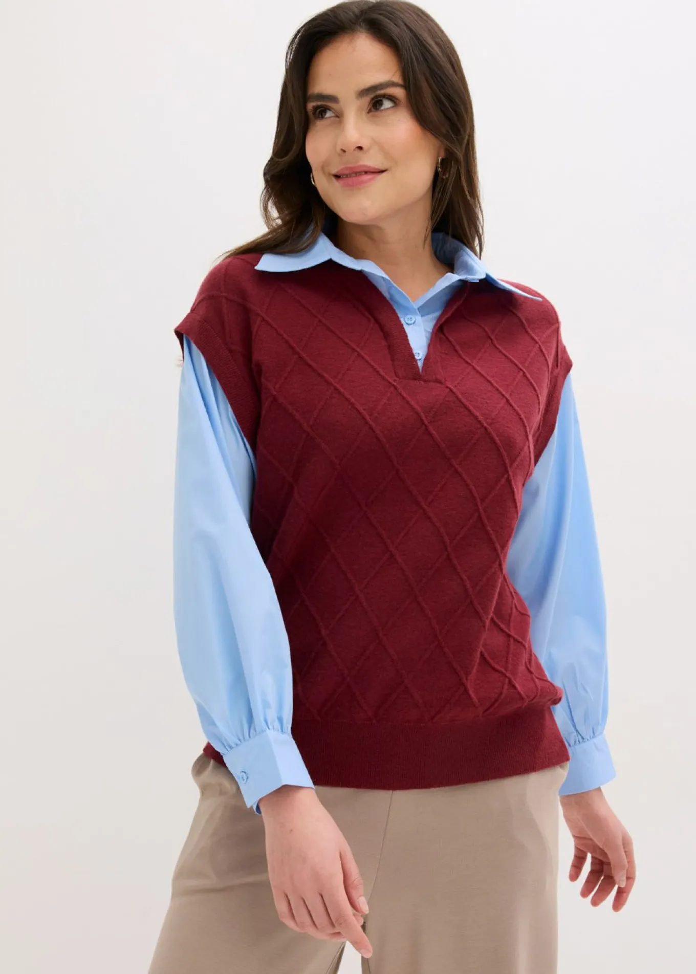 Jersey sin mangas con inserto de blusa y contenido de algodón