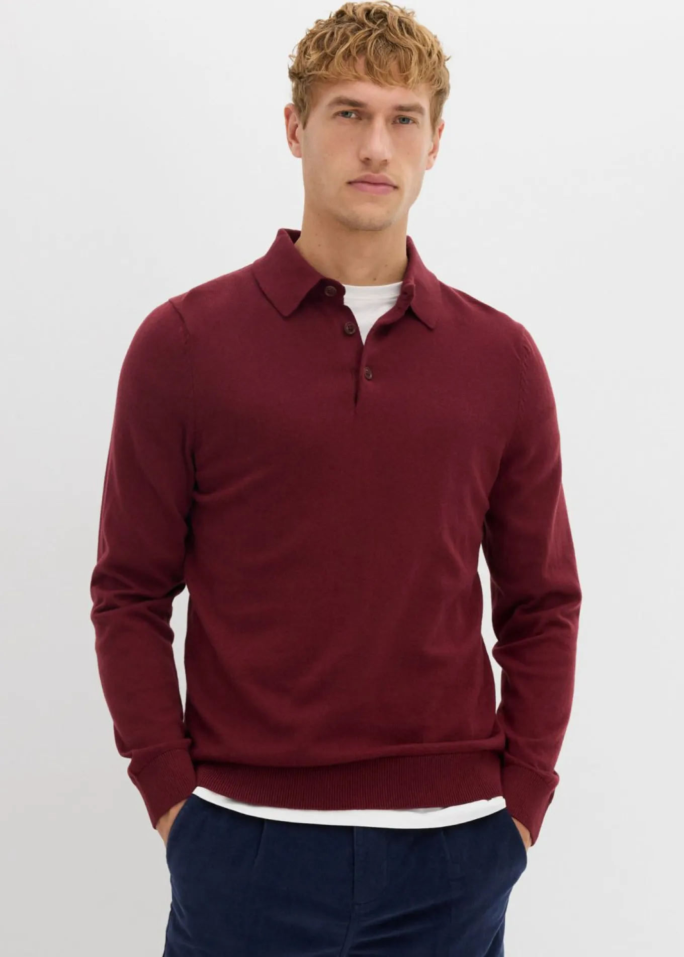 Jersey tipo polo de punto fino con lana merina de calidad con corte ajustado
