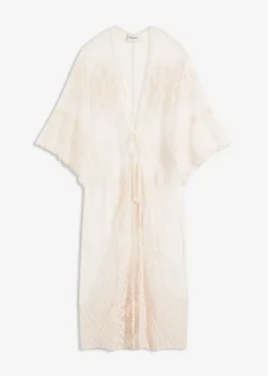 Kimono de playa transparente con encaje