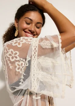 Kimono de playa transparente con encaje