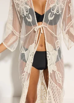 Kimono de playa transparente con encaje