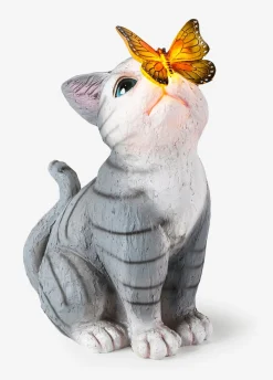 Lámpara solar decorativa de gato con mariposa
