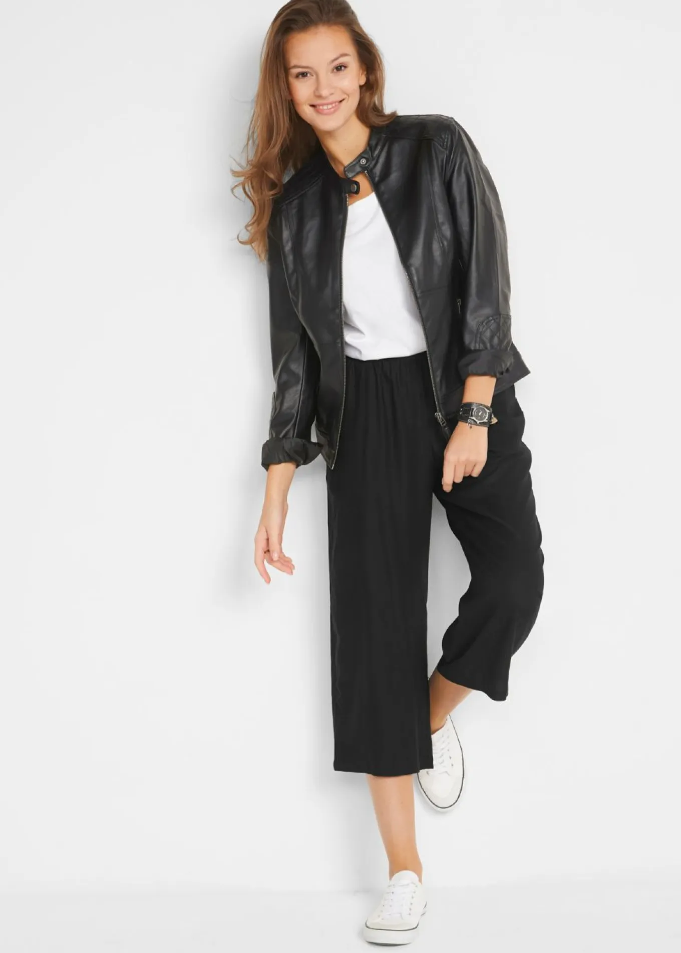 Pantalón 3/4 con cintura cómoda, de viscosa