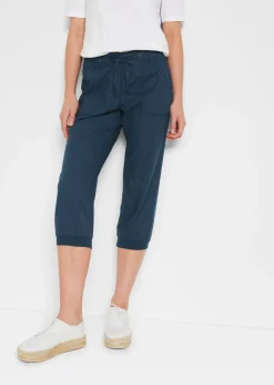 Pantalón 3/4 en mezcla de algodón y lino