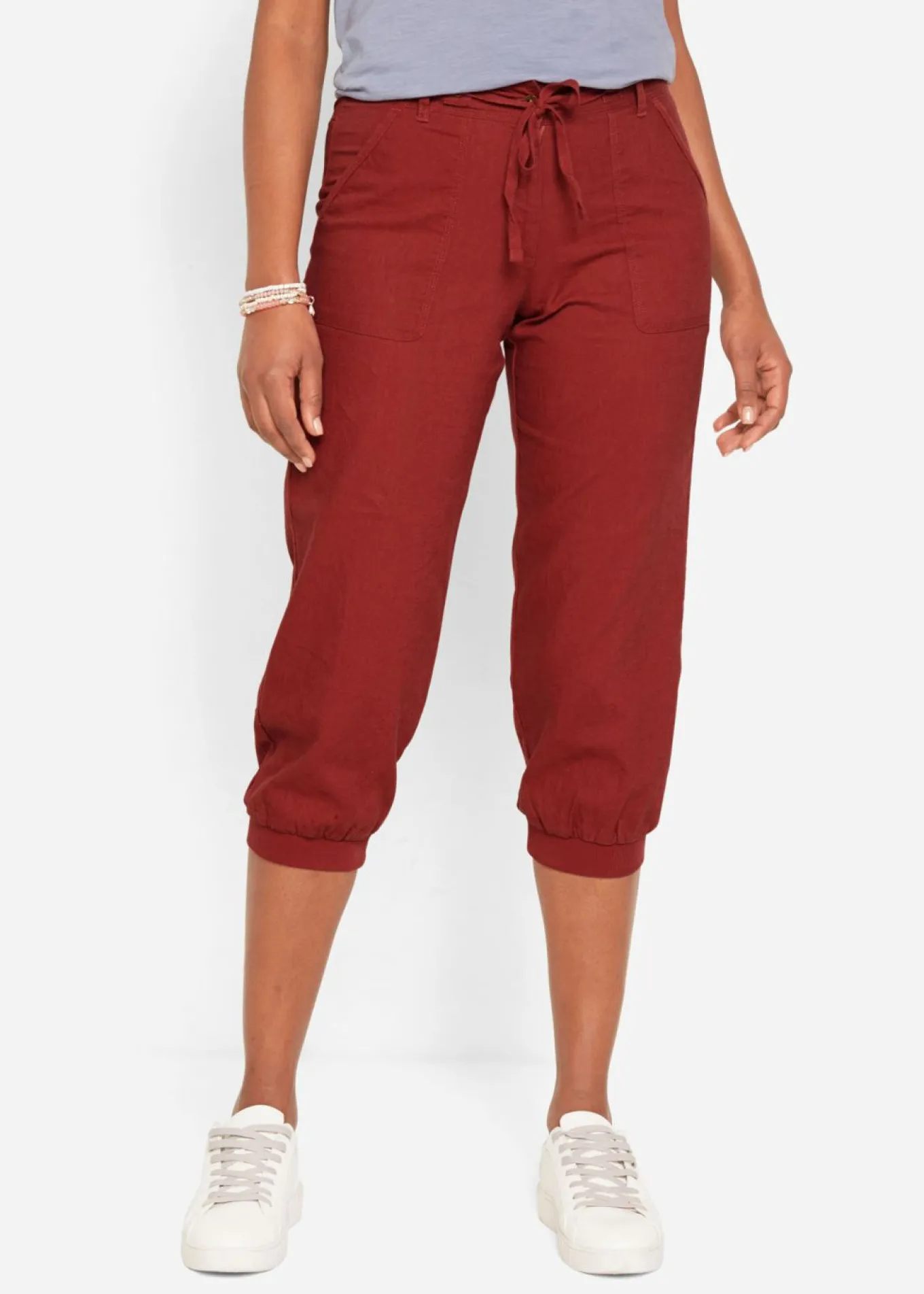 Pantalón 3/4 en mezcla de algodón y lino
