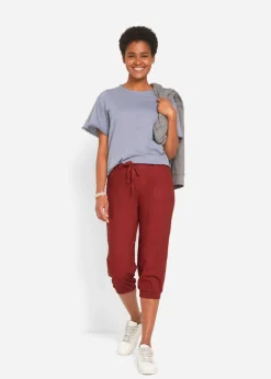 Pantalón 3/4 en mezcla de algodón y lino