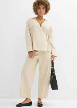 Pantalón acampanado de mezcla de lino ligero