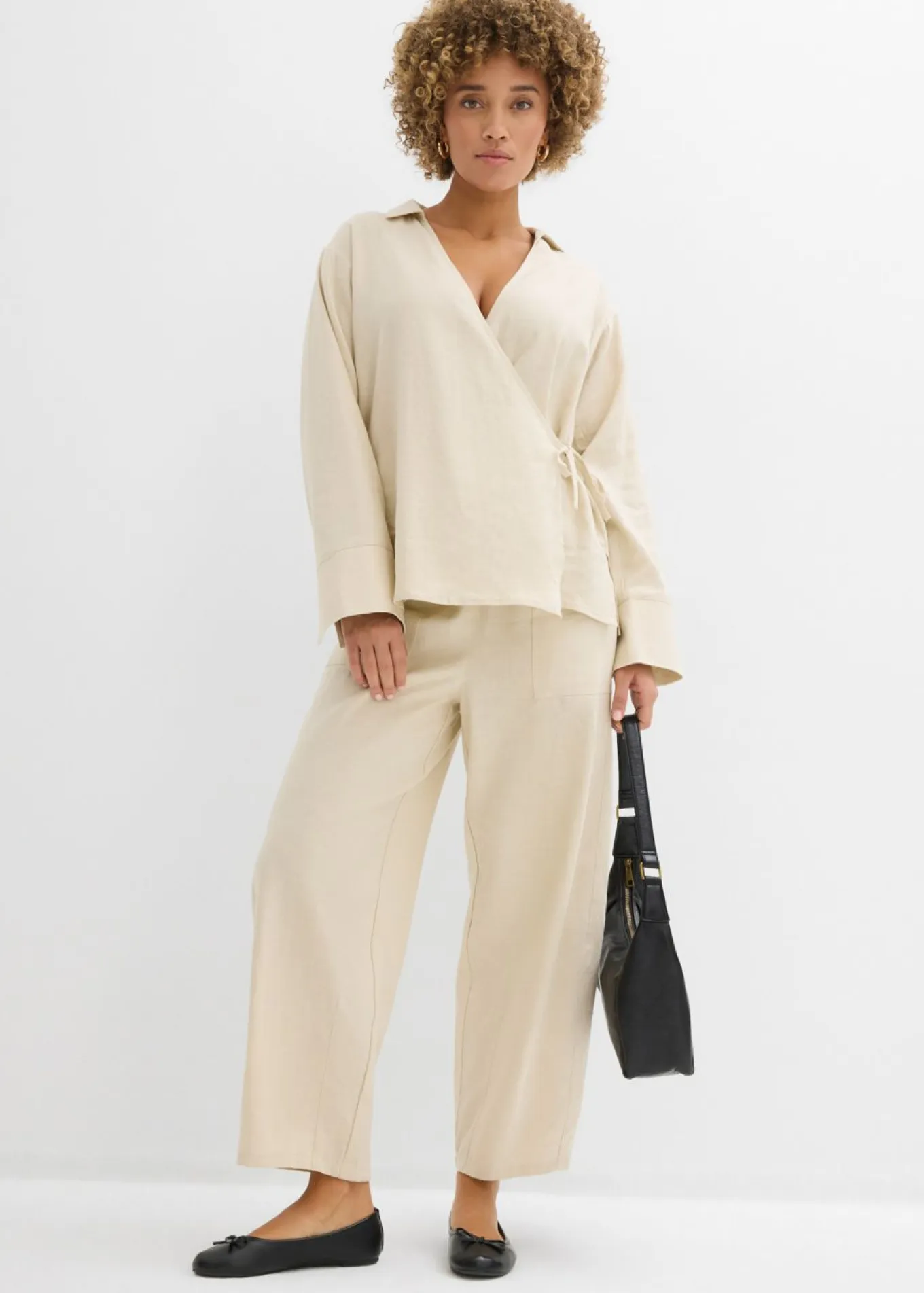 Pantalón acampanado de mezcla de lino ligero