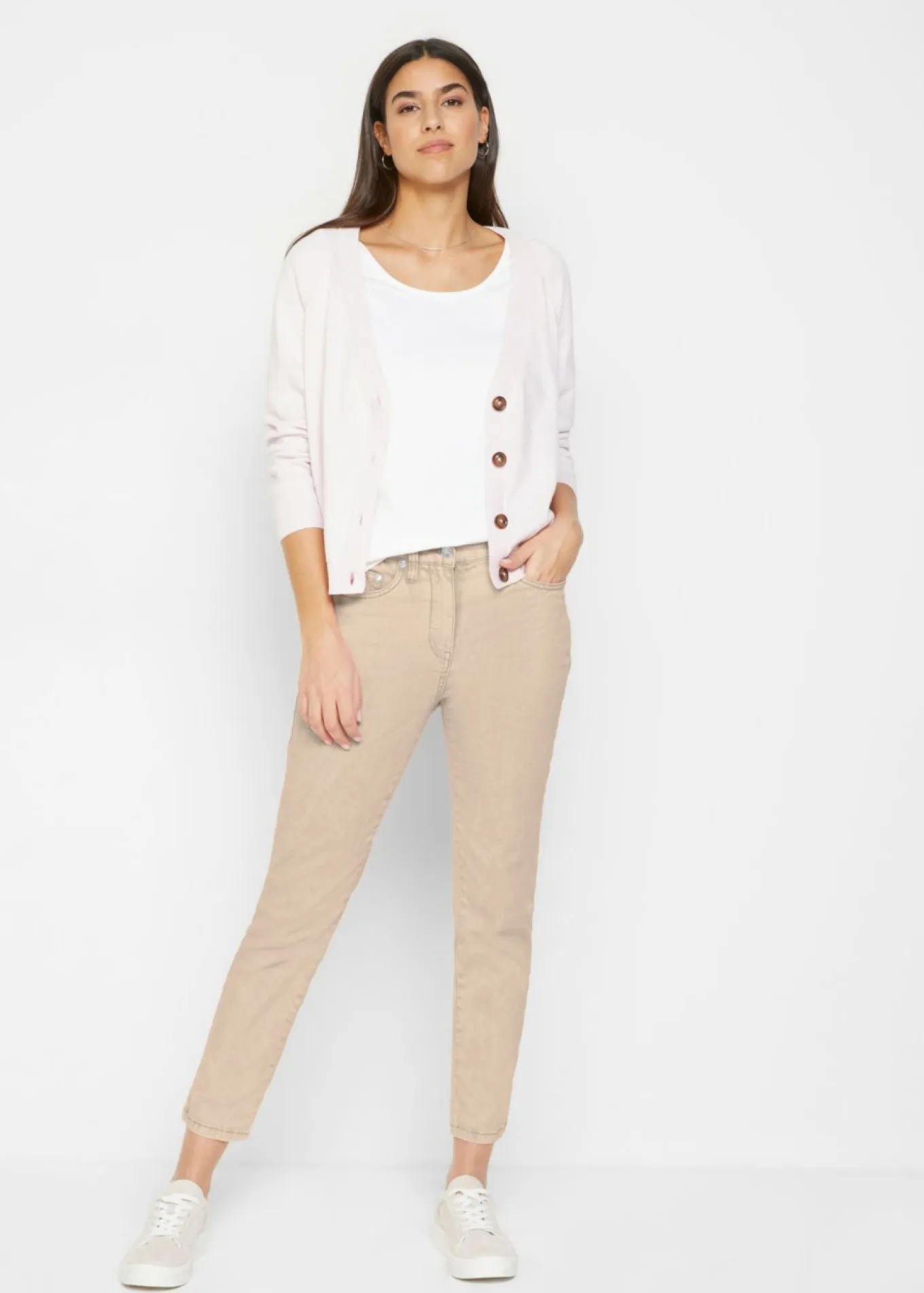 Pantalón acortado de sarga con aspecto desgastado