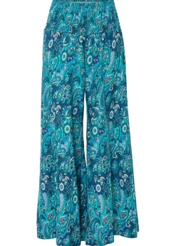 Pantalón ancho con cintura de nido de abeja