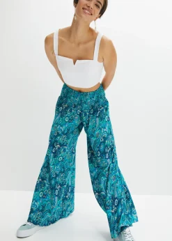 Pantalón ancho con cintura de nido de abeja