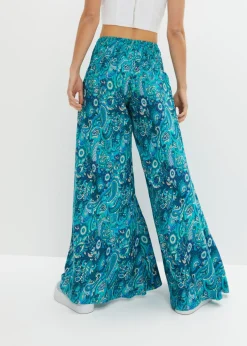 Pantalón ancho con cintura de nido de abeja