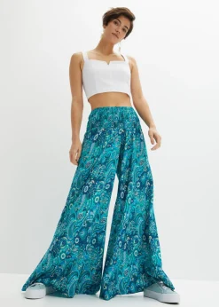 Pantalón ancho con cintura de nido de abeja