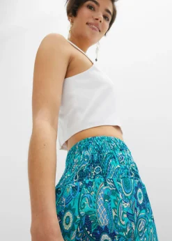 Pantalón ancho con cintura de nido de abeja