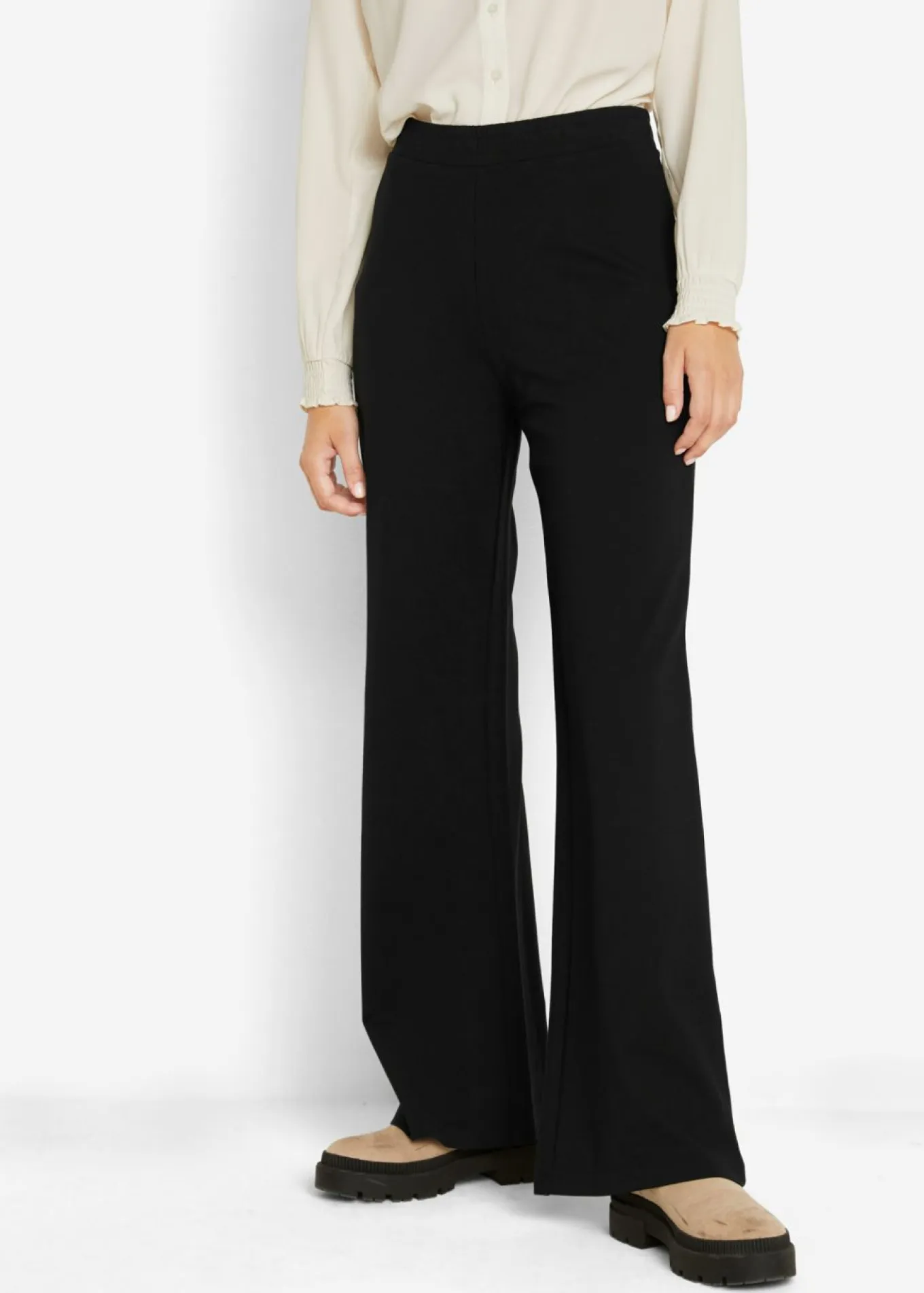 Pantalón ancho con cinturilla elástica de mezcla de viscosa