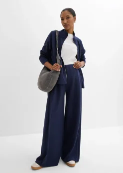 Pantalón ancho de mezcla de modal con pliegue lateral