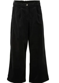 Pantalón ancho de pana elástica con cintura cómoda high waist, largo 7/8