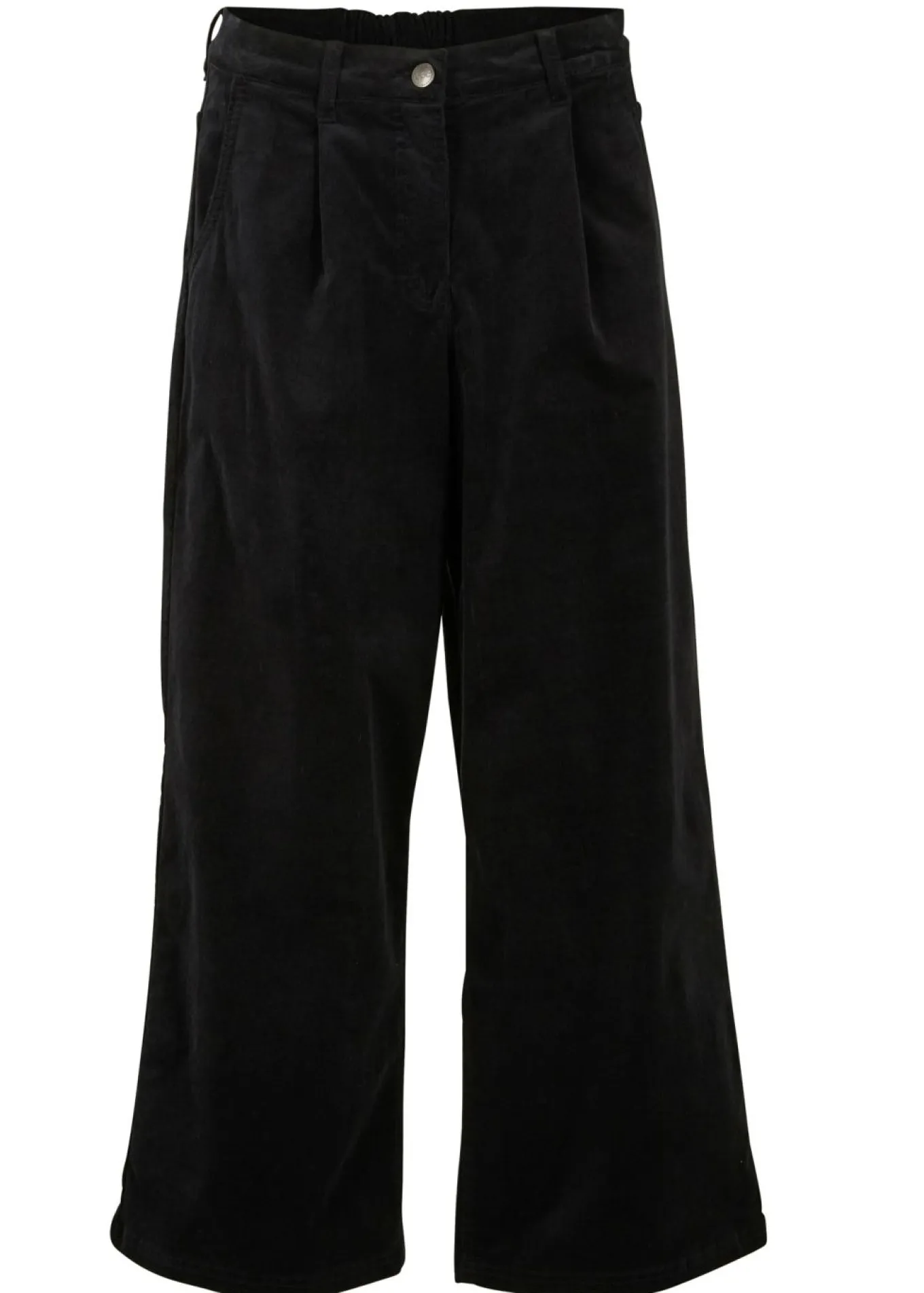 Pantalón ancho de pana elástica con cintura cómoda high waist, largo 7/8