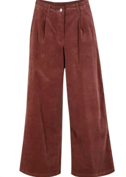Pantalón ancho de pana elástica con cintura cómoda high waist, largo 7/8