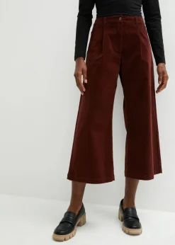 Pantalón ancho de pana elástica con cintura cómoda high waist, largo 7/8