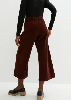 Pantalón ancho de pana elástica con cintura cómoda high waist, largo 7/8