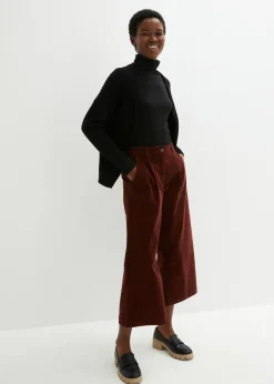 Pantalón ancho de pana elástica con cintura cómoda high waist, largo 7/8