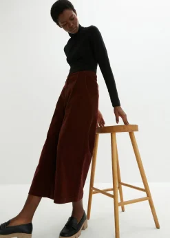 Pantalón ancho de pana elástica con cintura cómoda high waist, largo 7/8