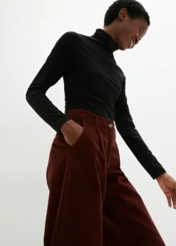 Pantalón ancho de pana elástica con cintura cómoda high waist, largo 7/8