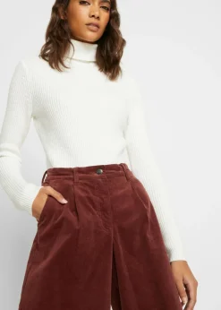 Pantalón ancho de pana elástica con cintura cómoda high waist, largo 7/8