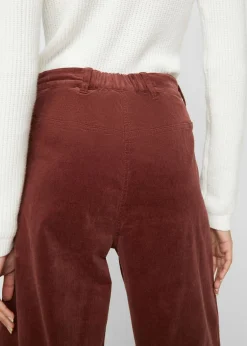 Pantalón ancho de pana elástica con cintura cómoda high waist, largo 7/8