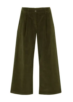 Pantalón ancho de pana elástica con cintura cómoda high waist, largo 7/8