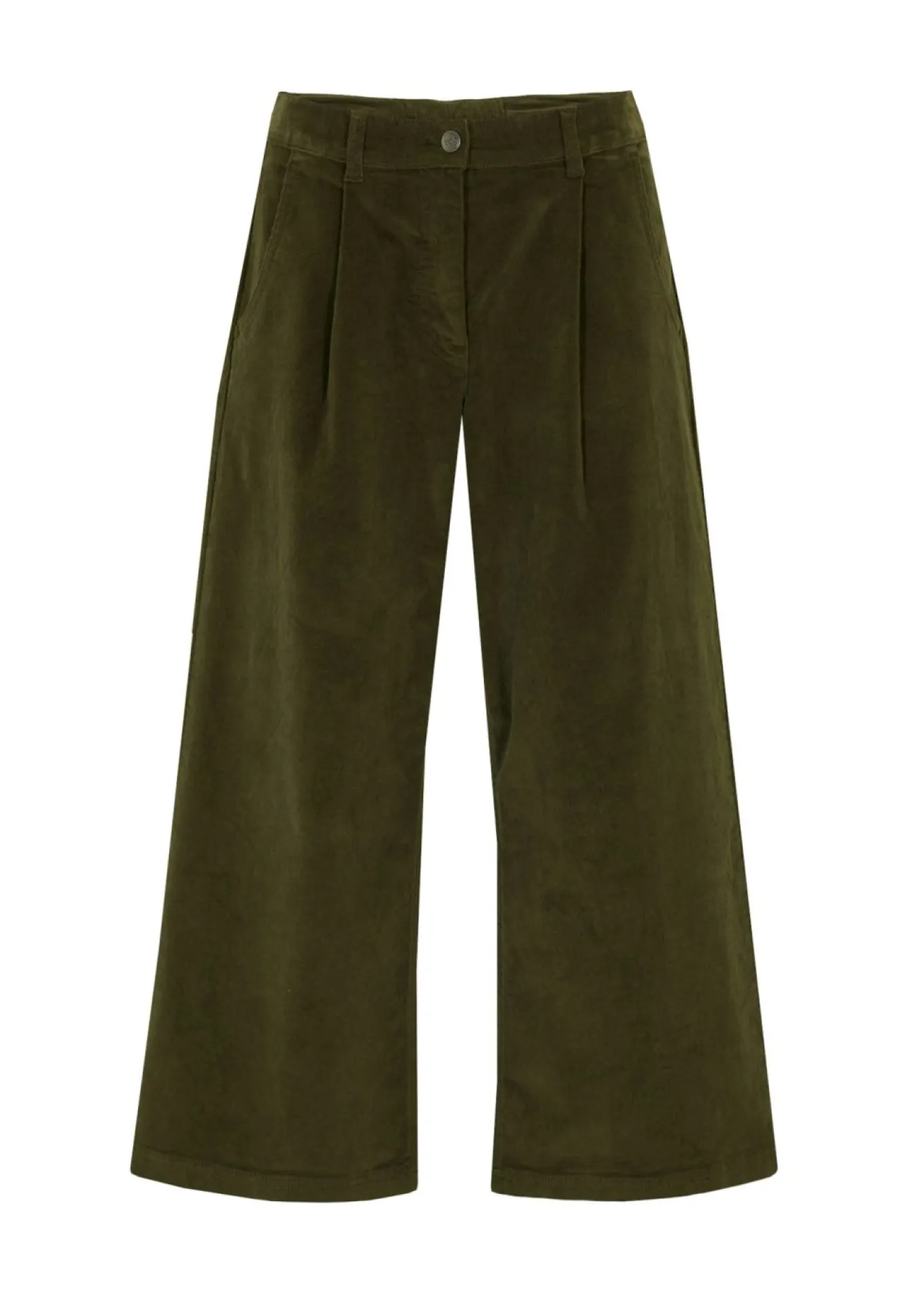 Pantalón ancho de pana elástica con cintura cómoda high waist, largo 7/8