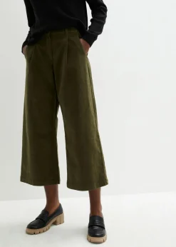 Pantalón ancho de pana elástica con cintura cómoda high waist, largo 7/8