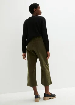Pantalón ancho de pana elástica con cintura cómoda high waist, largo 7/8