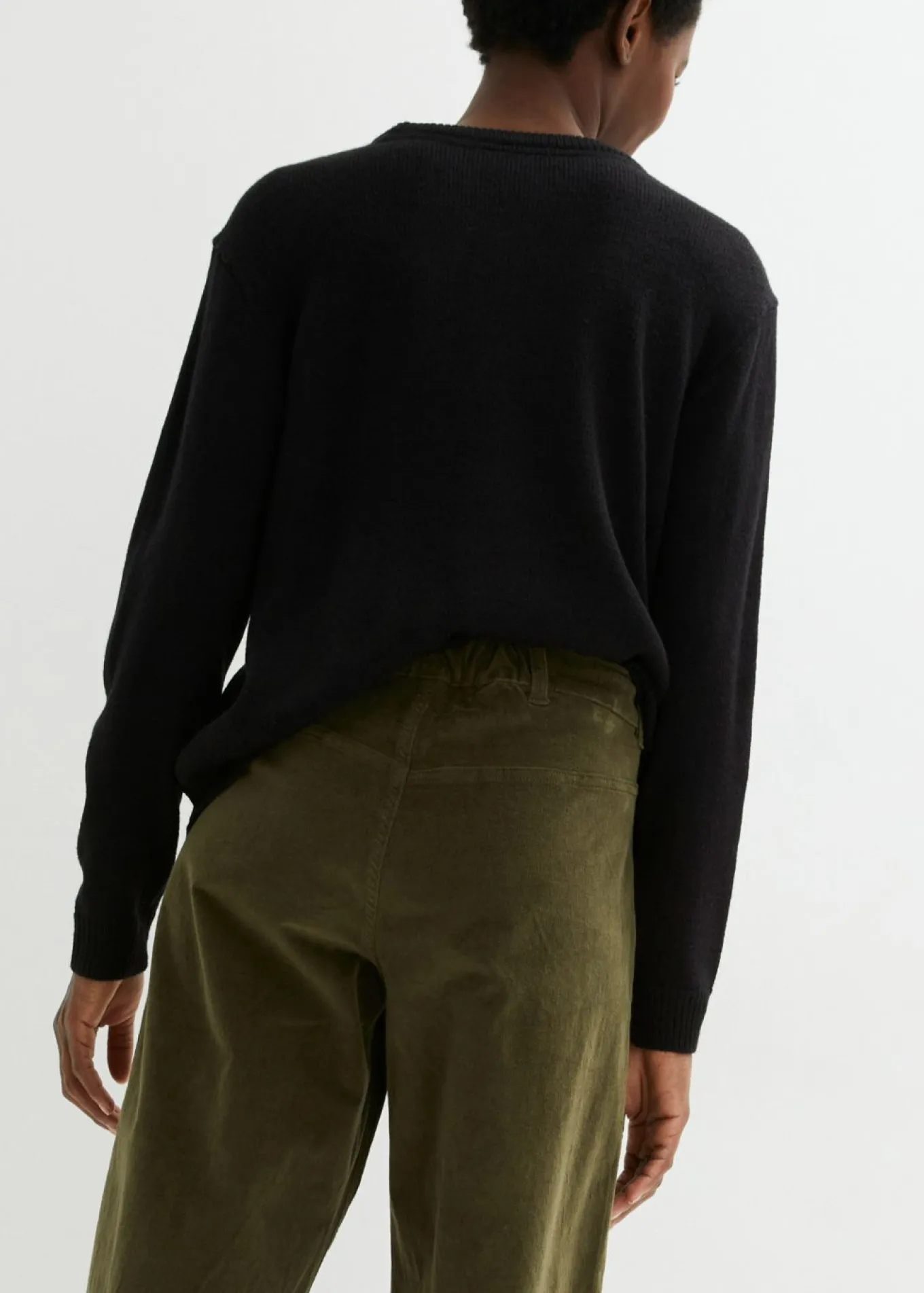 Pantalón ancho de pana elástica con cintura cómoda high waist, largo 7/8