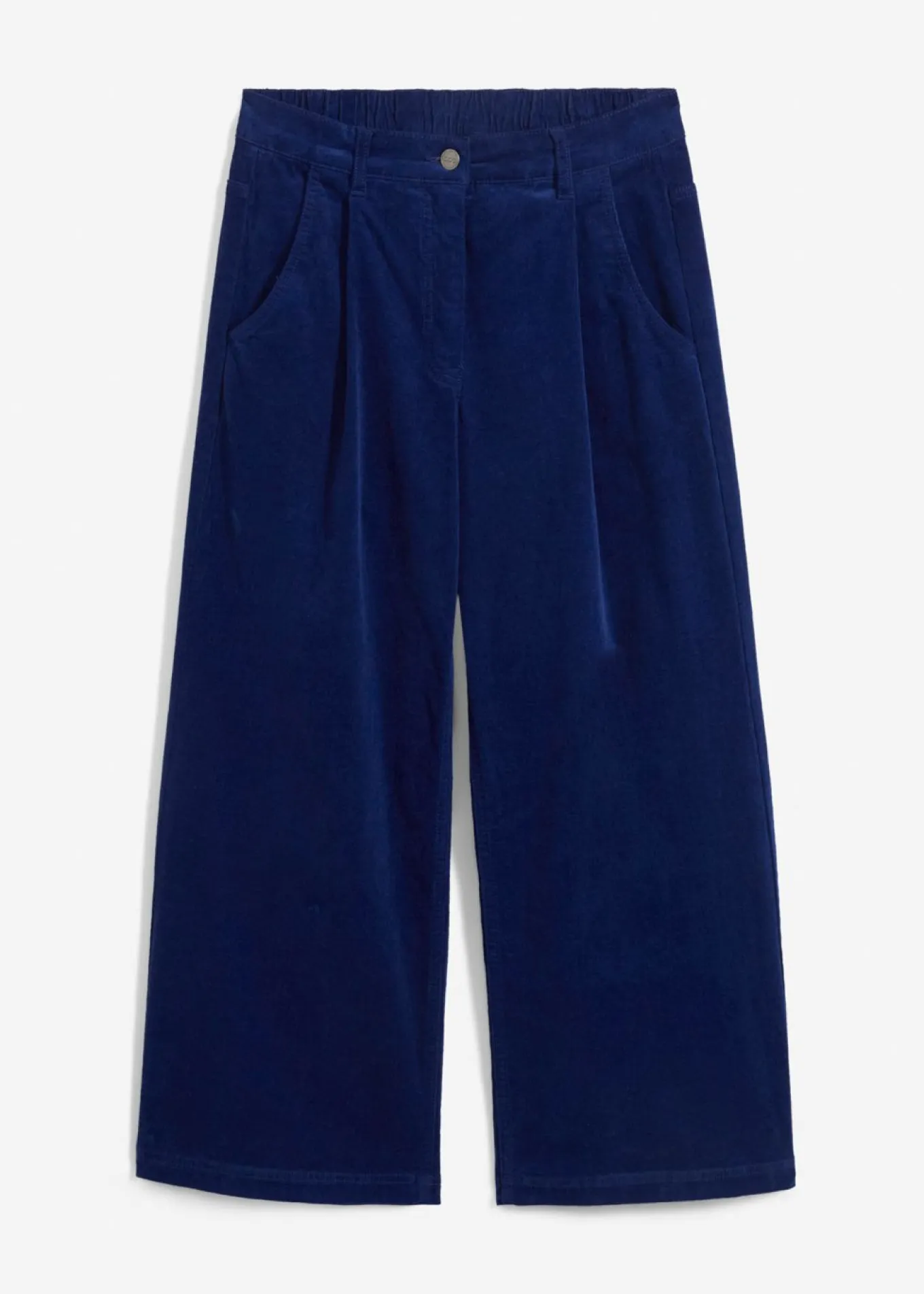 Pantalón ancho de pana elástica con cintura cómoda high waist, largo 7/8
