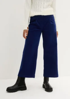 Pantalón ancho de pana elástica con cintura cómoda high waist, largo 7/8
