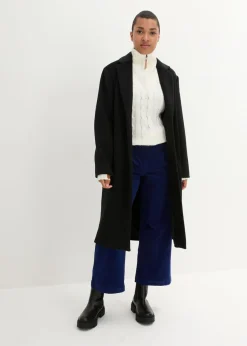 Pantalón ancho de pana elástica con cintura cómoda high waist, largo 7/8