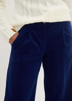 Pantalón ancho de pana elástica con cintura cómoda high waist, largo 7/8