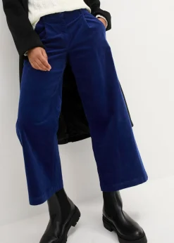 Pantalón ancho de pana elástica con cintura cómoda high waist, largo 7/8