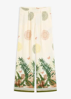 Pantalón ancho de viscosa con estampado en el borde