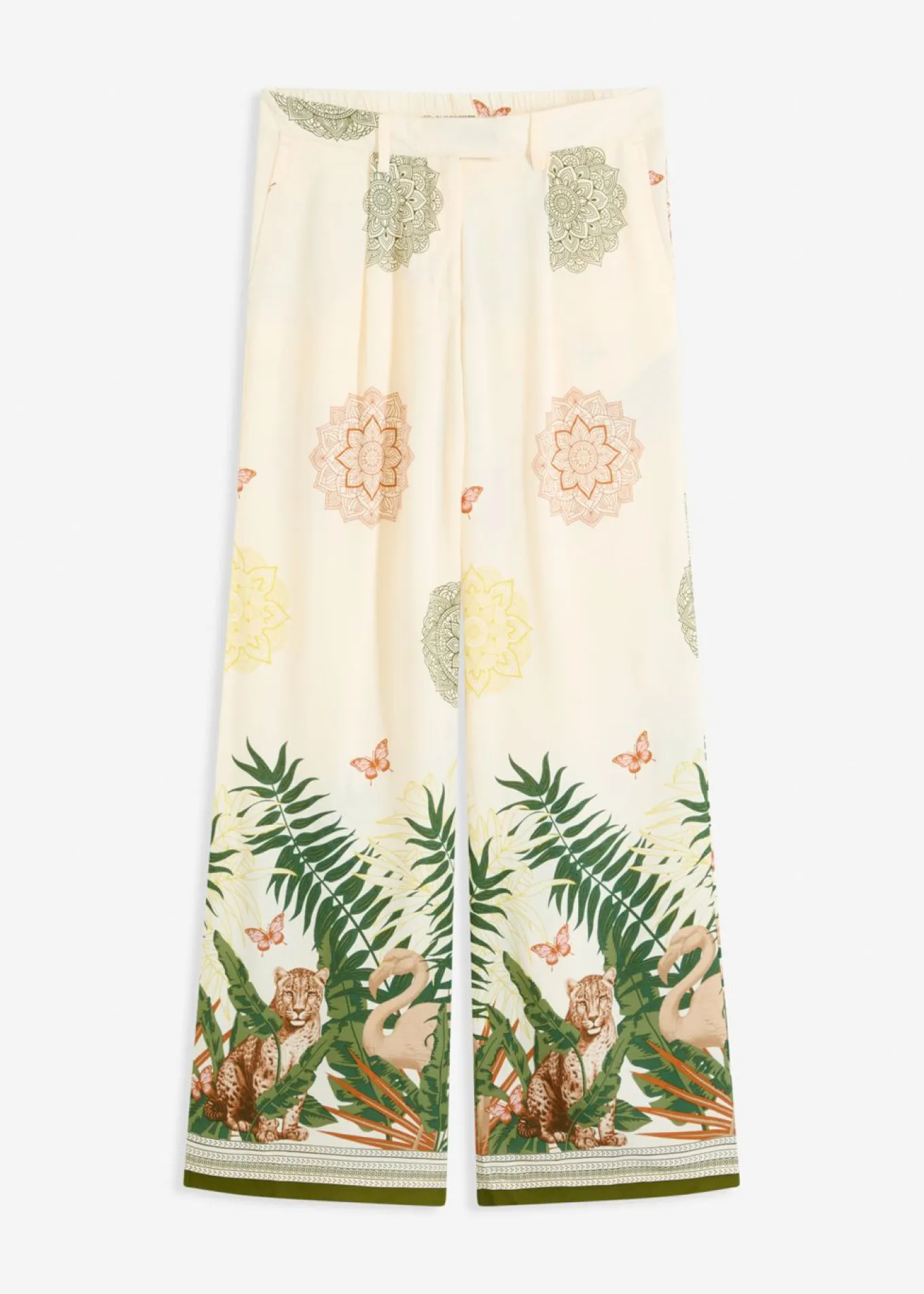 Pantalón ancho de viscosa con estampado en el borde