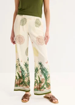 Pantalón ancho de viscosa con estampado en el borde