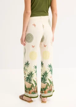 Pantalón ancho de viscosa con estampado en el borde