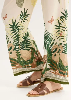 Pantalón ancho de viscosa con estampado en el borde