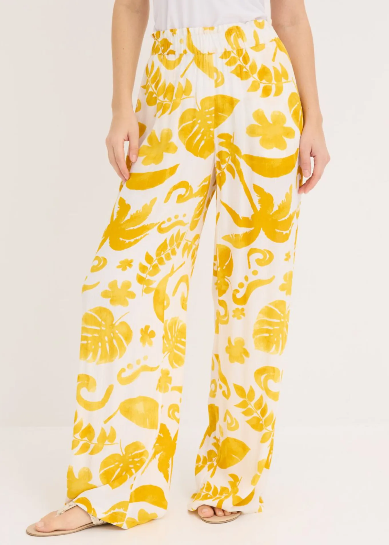 Pantalón ancho estampado de viscosa estructurada