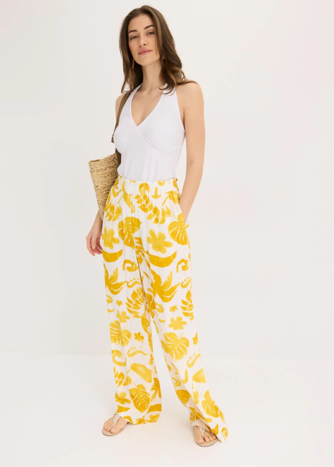 Pantalón ancho estampado de viscosa estructurada