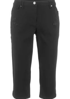 Pantalón capri de algodón con cintura cómoda y aberturas laterales